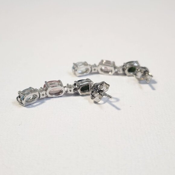 VTG NIB 925 Tourmaline Multi-Gem Dangle Drop Stud Earrings Signed 1" - Picture 3 of 14